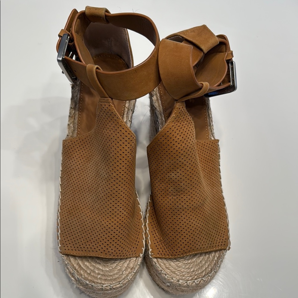 Marc Fisher Brown Wedge Espadrille Sandals with Ankle Strap